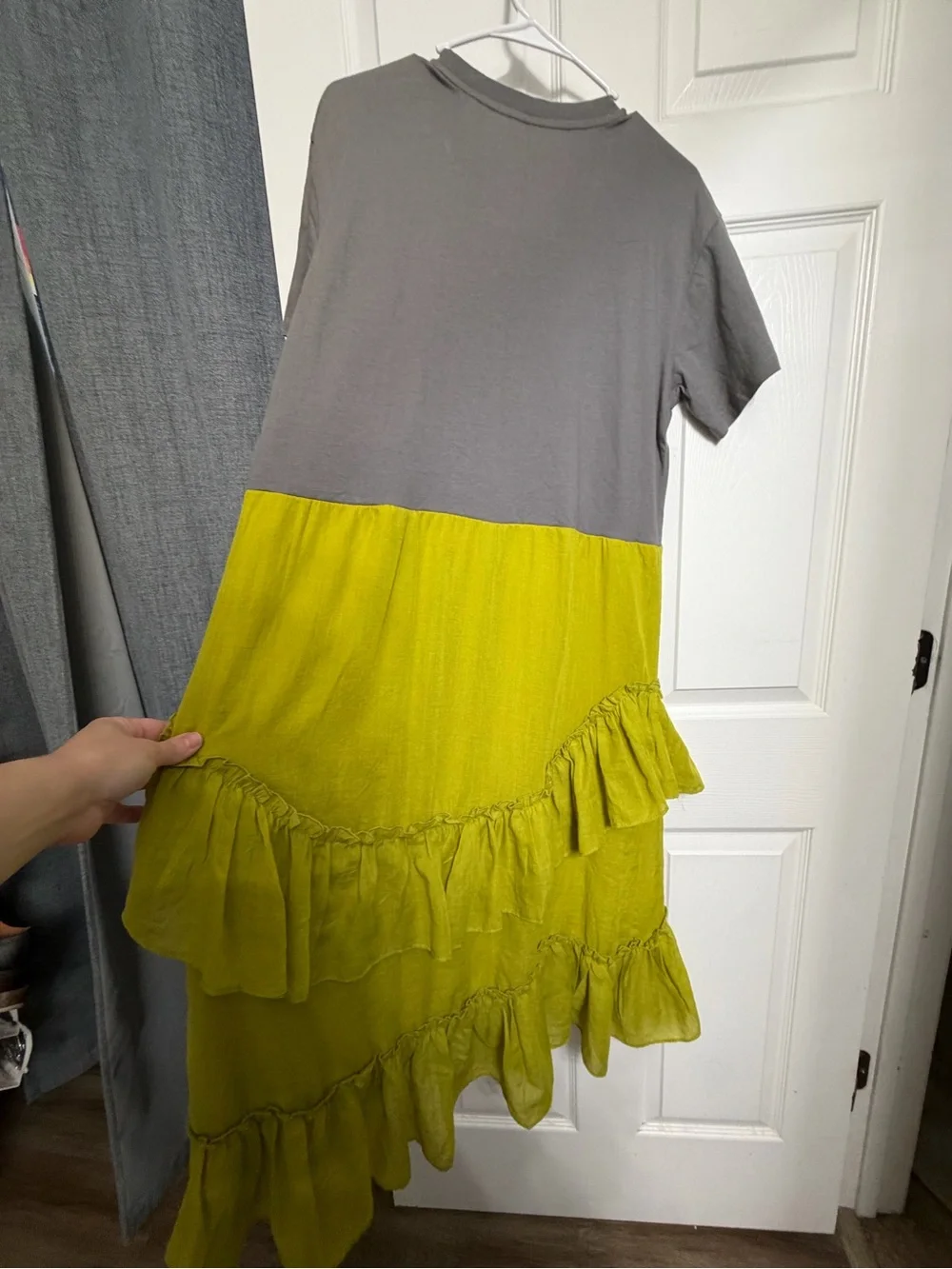 Gray and Lime green Tiered Upcycled Graphic Dress - Picture 4 of 4